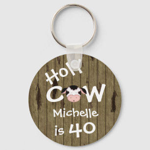 Personalised Funny Holy Cow 40th Birthday Keychain