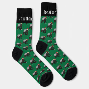 Personalised Funny Honey Badger Green Christmas Socks