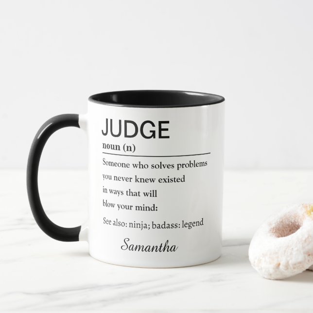 Personalised Funny Judge Definition Mug (With Donut)