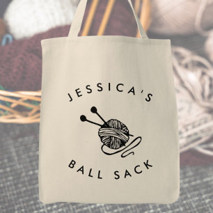 Personalised Funny Knitting Ball Sack Tote Bag