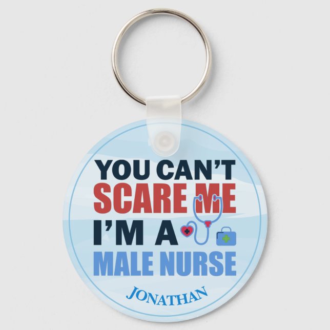 Personalised Funny Male Nurse Blue Keychain (Front)
