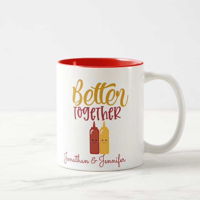 Personalised Funny Mustard Ketchup Couple Two-Tone Coffee Mug (Right)