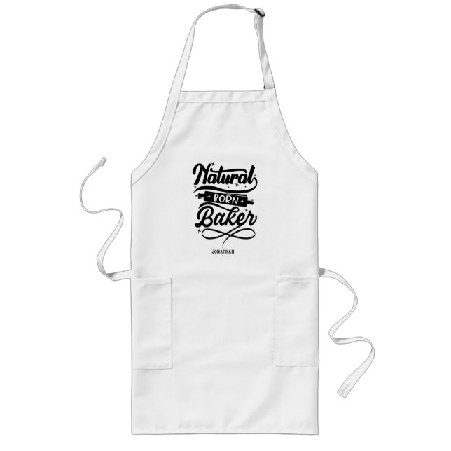 Personalised Funny Natural Born Baker Long Apron (Front)