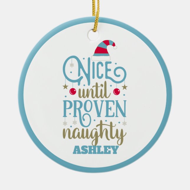 Personalised Funny Naughty or Nice Christmas Ceramic Ornament (Front)