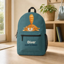 Personalised Funny Orange Cat Petrol Blue Boys 