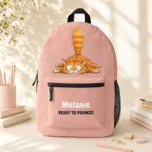 Personalised Funny Orange Cat Pink Kids School 