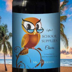 Personalised Funny Owl Teacher Wine Label