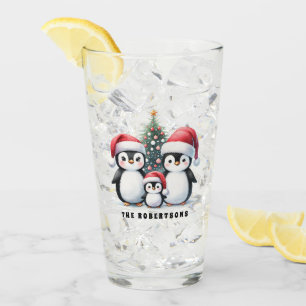Personalised Funny Penguins Family Christmas Glass