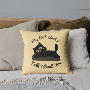 Personalised Funny Pet Lover Cat Quote Black Beige Cushion
