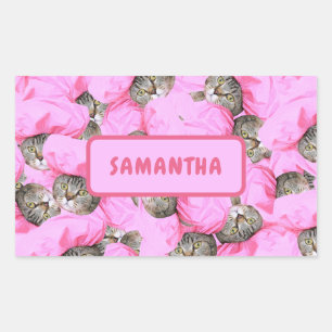 Personalised Funny Pink Cat Rectangular Sticker