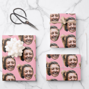Personalised Funny Pink Custom Face Photo Girly Wrapping Paper Sheet