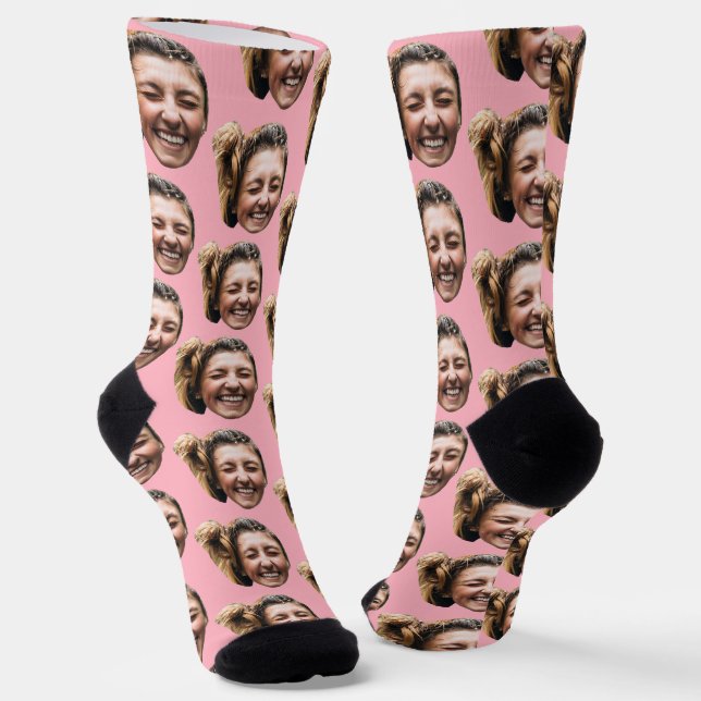 Personalised Funny Pink Custom Face Photo  Socks (Angled)