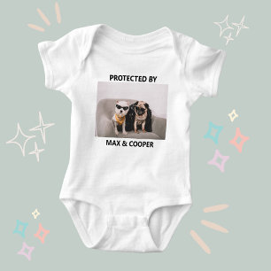 Personalised Funny Protected By Dogs Photo Baby Bodysuit