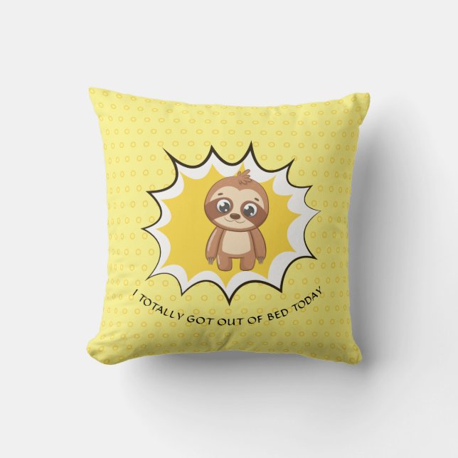 Personalised Funny Quote | Yellow Polka Dot Sloth Cushion (Front)