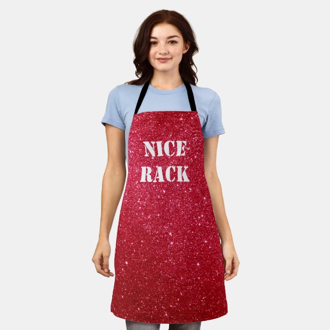 Personalised Funny Red Glitter "Nice Rack" Apron (Worn)