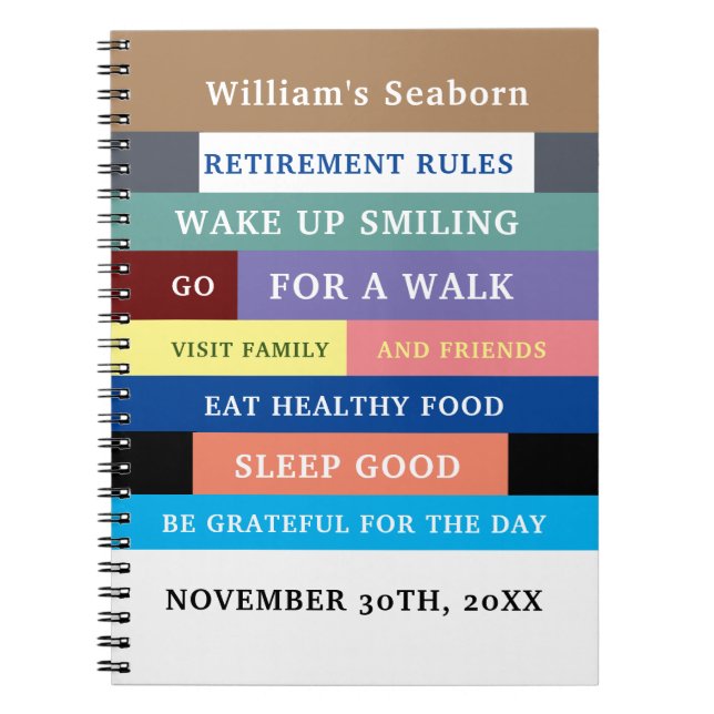 Personalised Funny Retirement Rules Humour Notebook (Front)