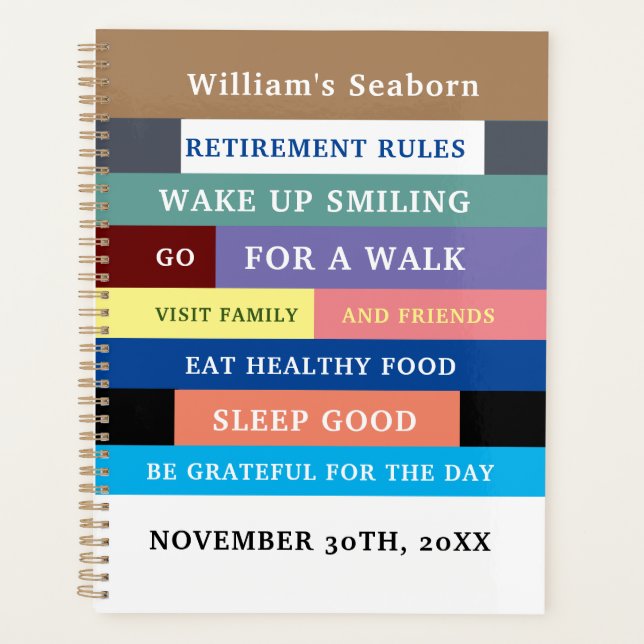 Personalised Funny Retirement Rules Humour Planner (Front)
