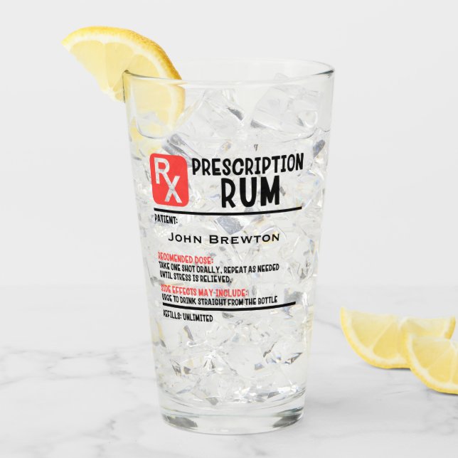 Personalised Funny RX Rum Prescription Glass (Front Ice)