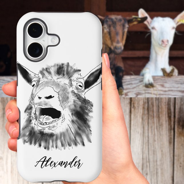 Personalised Funny Screaming Goat Black and White  (Personalized funny screaming goat black and white art iPhone case)