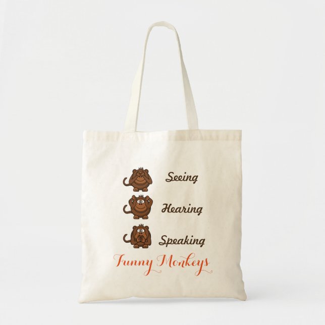 Personalised Funny Seeing Hearing Speaking Monkeys Tote Bag (Front)