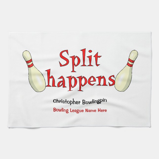 Personalised funny split happens bowling towel (Horizontal)