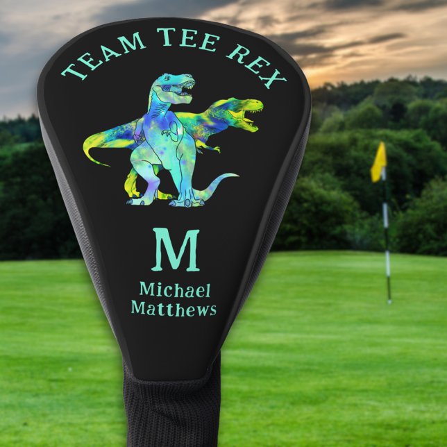 Personalised Funny Team Tee Rex Dinosaur Joke Golf Head Cover (Personalized funny Team Tee Rex dinosaur golfing joke monogram name golf head cover colorful dino)