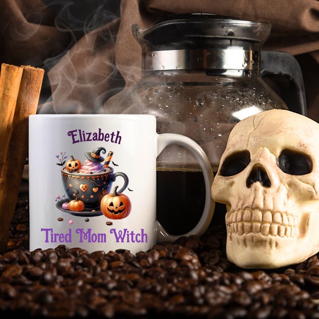 Personalised Funny Tired Mum Witch Cute Halloween  Coffee Mug (Creator Uploaded)