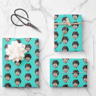 Personalised Funny Turquoise Custom Face Photo  Wrapping Paper Sheet
