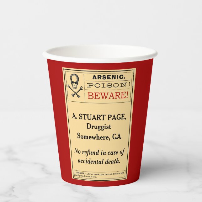 Personalised Funny Vintage Arsenic Label Red Paper Cups (Front)