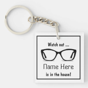 Personalised Funny "Watch out" Black Spectacles Key Ring