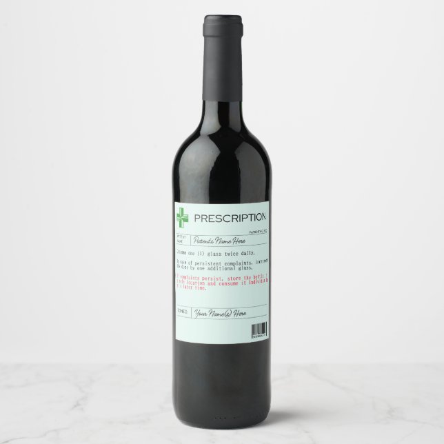 Personalised Funny Wine Prescription Label (Front)