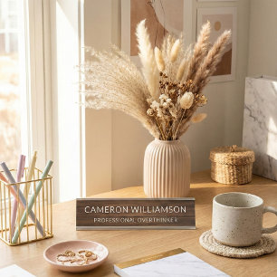 Personalised Funny Wood Panelling Overthinker Desk Name Plate