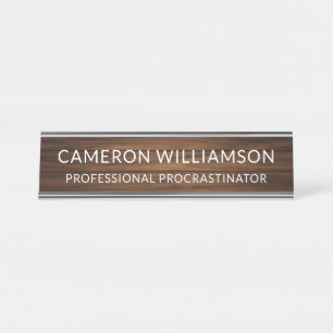 Personalised Funny Wood Panelling Procrastinator Desk Name Plate