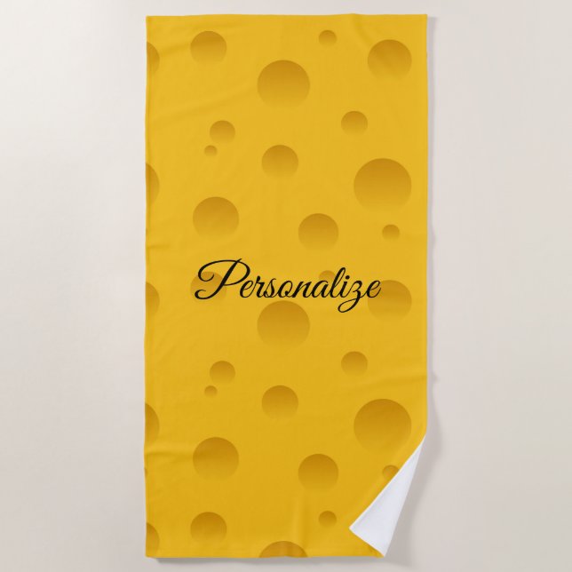 Personalised funny yellow swiss cheese print beach towel (Front)