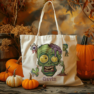 Personalised Funny Zombie Boy Trick Or Treat Candy Tote Bag