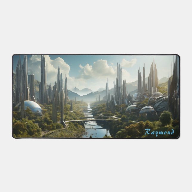 Personalised Future City Landscape Desk Mat  (Front)