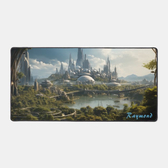 Personalised Future City Landscape Desk Mat  (Front)