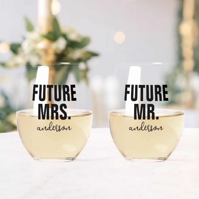 Personalised Future Mr and Mrs Name Wedding  Stemless Wine Glass (Insitu (Wedding))