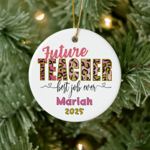 Personalised Future Teacher Cheetah Print Ornament