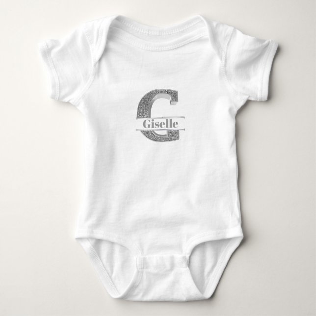 Personalised G Initial Silver Monogram Your Name Baby Bodysuit (Front)