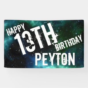 Personalised Galaxy Blue Green Birthday Party Banner