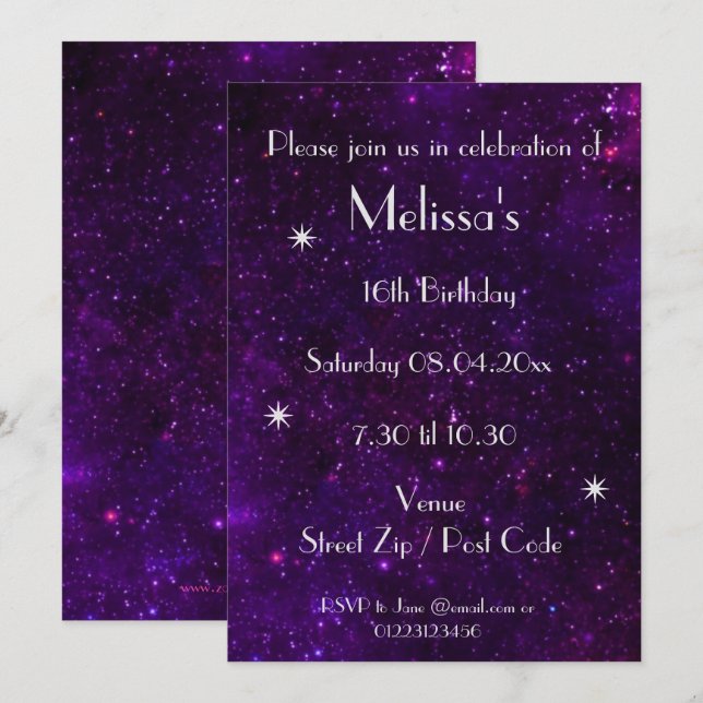 Personalised Galaxy Party Invitation (Front/Back)