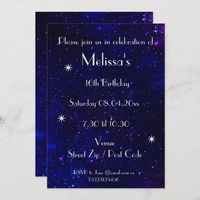 Personalised Galaxy Party Invitation (Front/Back)