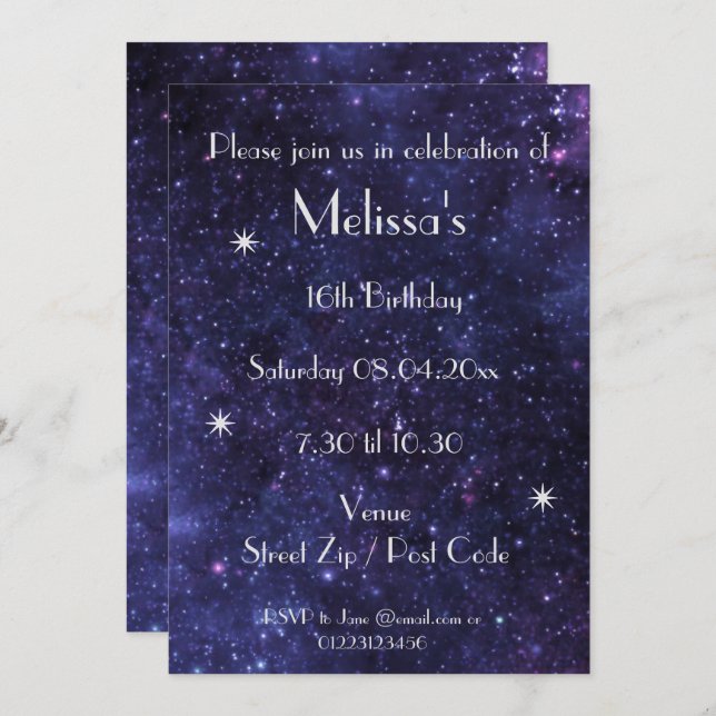 Personalised Galaxy Party Invitation (Front/Back)