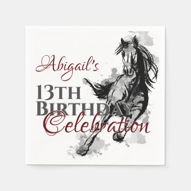 Personalised Galloping Horse Sketch Birthday Napkin (Front)