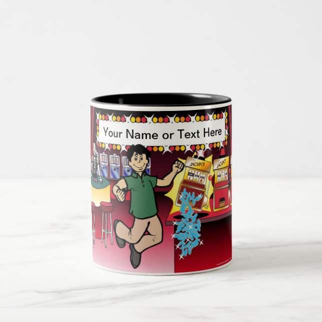Personalised Gambler - Male Cartoon Two-Tone Coffee Mug (Center)