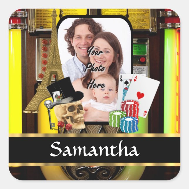 Personalised gambler square sticker (Front)