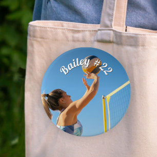 Personalised Game Day Volleyball Name Number Photo 3 Cm Round Badge