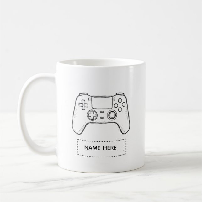 Personalised Gamer Controller Minimalist Sketch  Coffee Mug (Left)