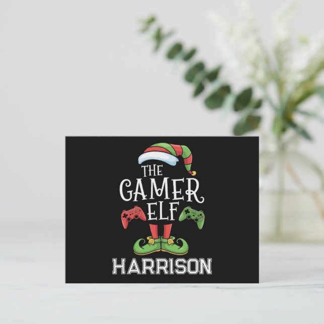 Personalised Gamer Elf Christmas Video Gaming  Holiday Postcard (Standing Front)